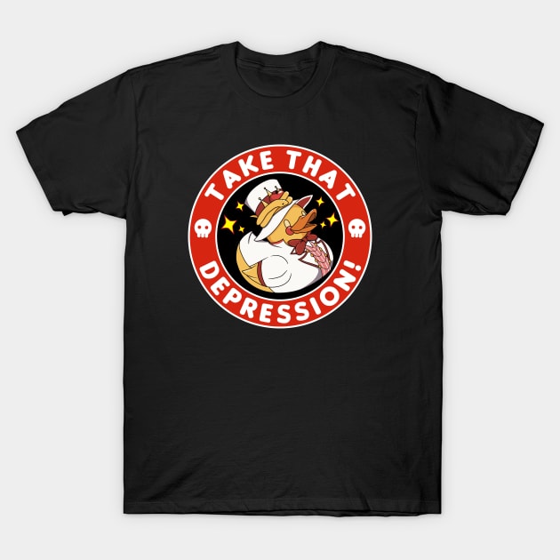Lucifer Duck Rubber, Take That Depression T-Shirt by VIQRYMOODUTO